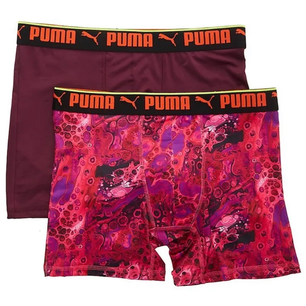 Puma Sportstyle Mens Boxer Brief Performance 2 Pack Sz S (28-30) Red Oil Paint